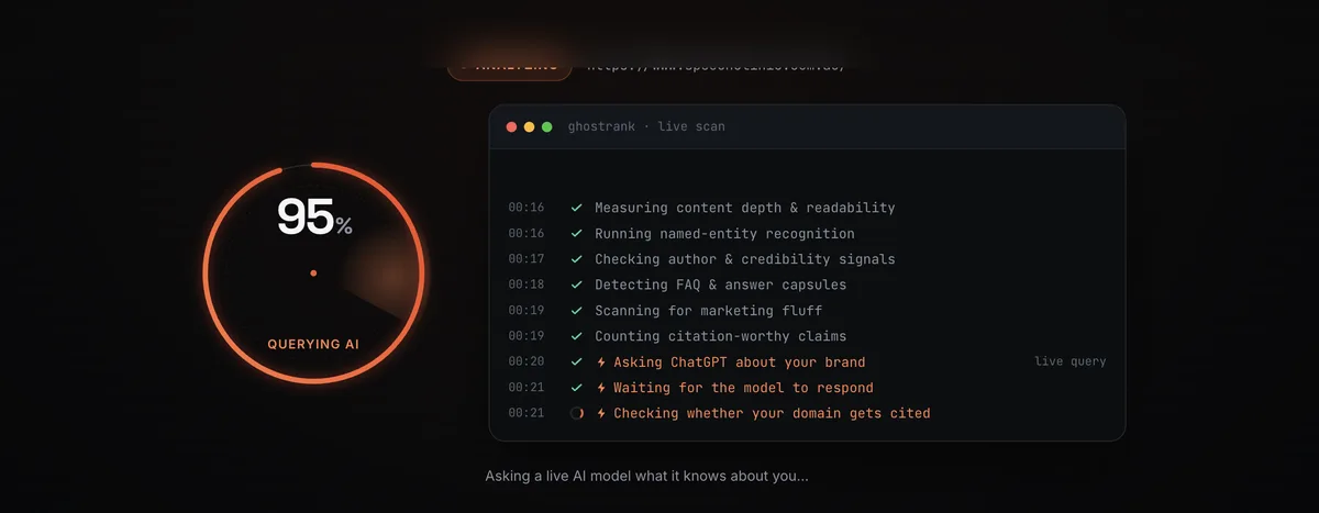 GhostRank querying ChatGPT and AI models about your brand in real time