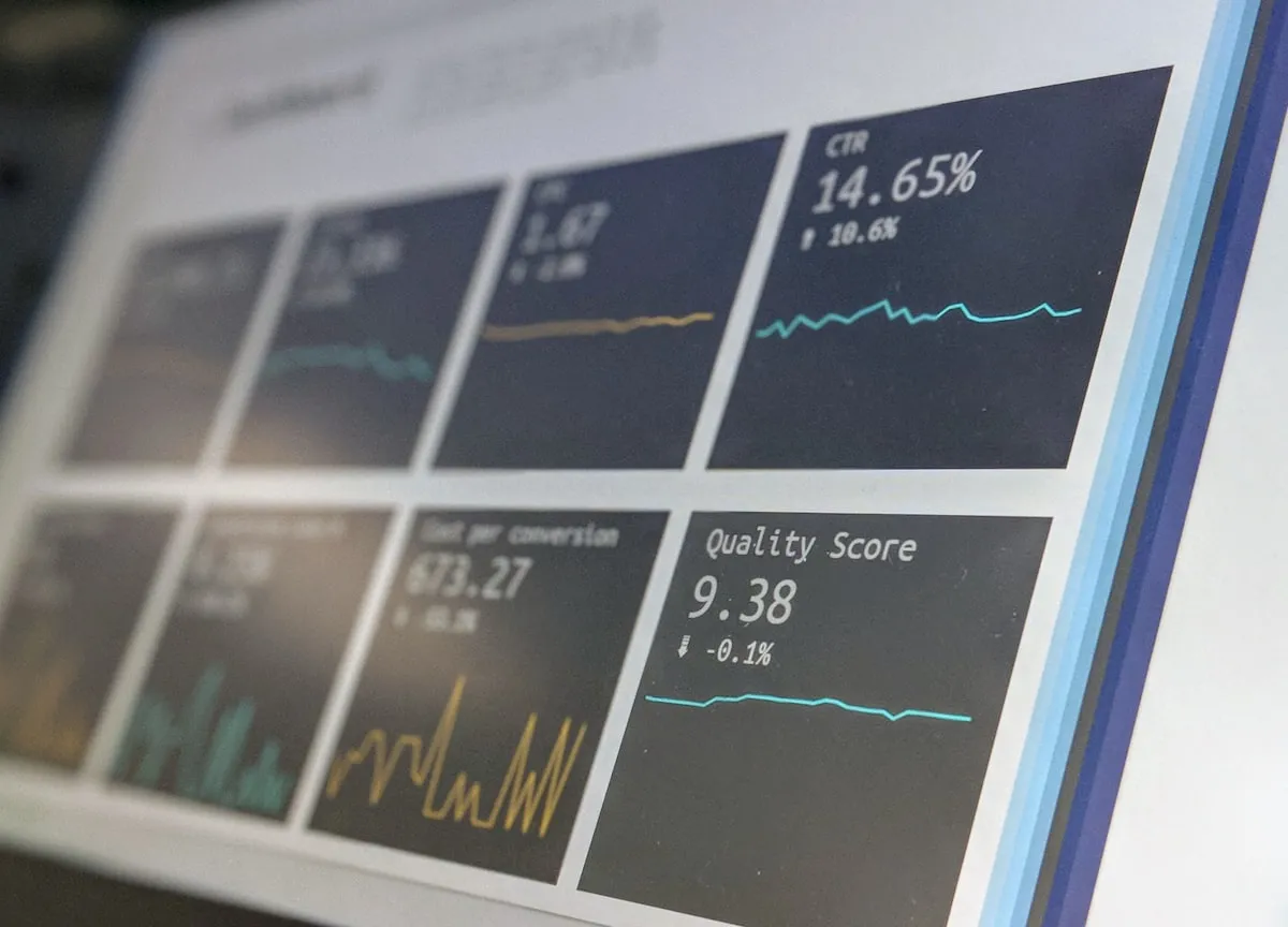 Data reporting dashboard on a laptop screen showing search analytics